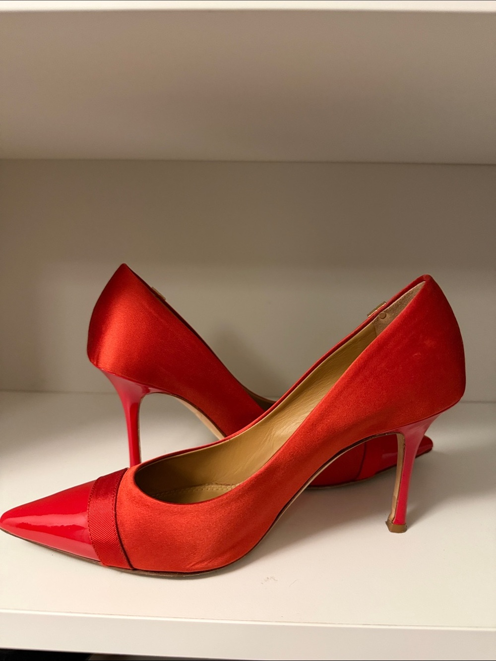 Tory Burch Red Satin Pointed Toe Stiletto Pumps